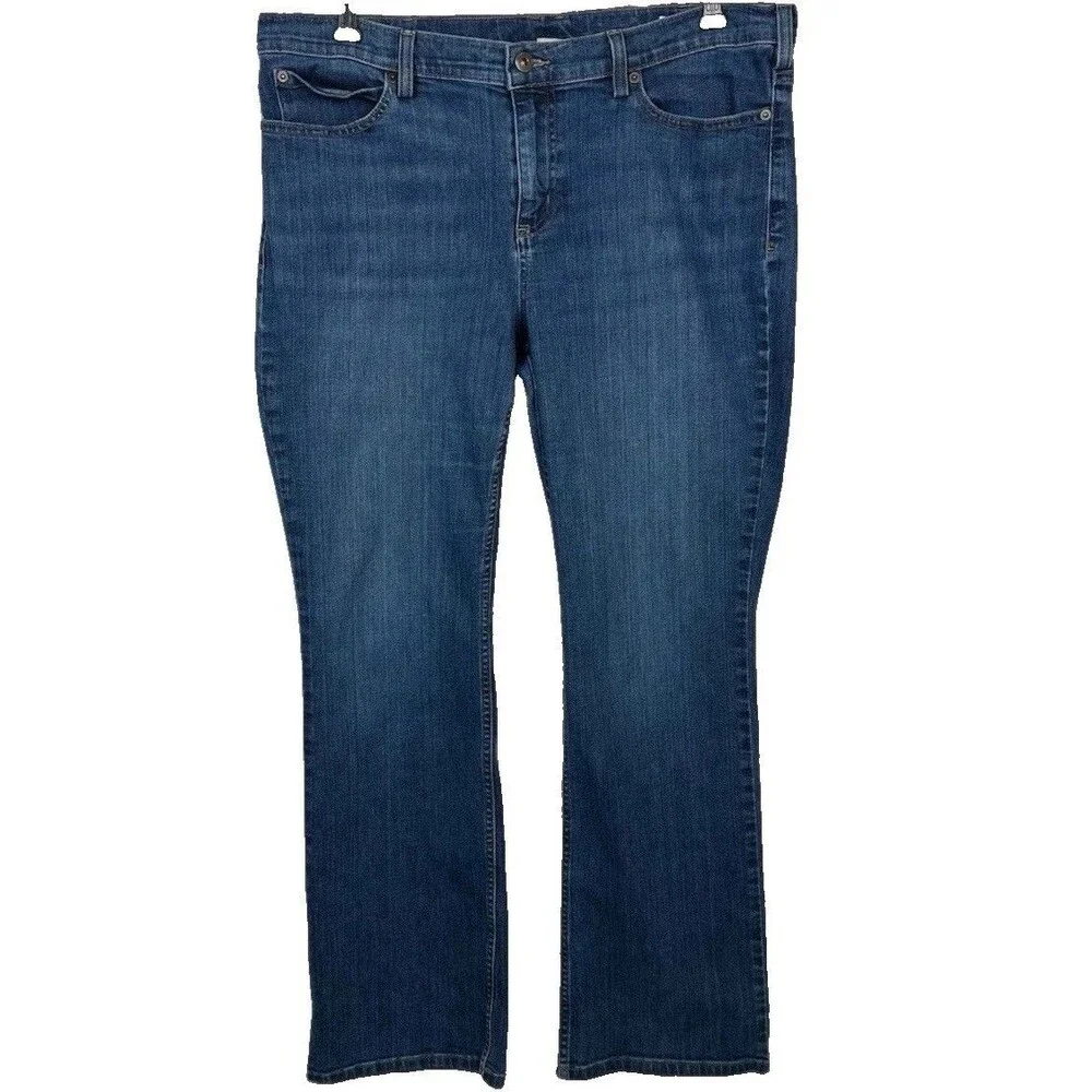 Duluth Trading Co. Jeans Dark Wash Mid-Rise Women 36x29 — Sz. 16 Bootcut Stretch